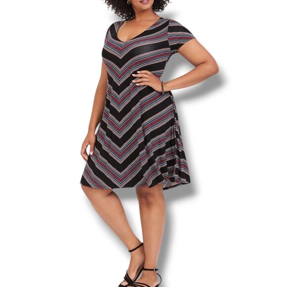 torrid Dresses & Skirts - Torrid Mini Super Soft Trapeze Dress Chevron Stripe A-Line V Neck Plus Size 1x